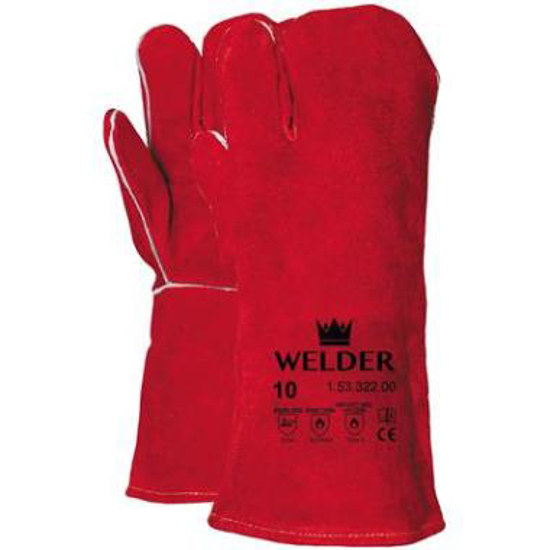 Afbeeldingen van Lashandschoen van rood splitleder, 3-vinger model (12 PR)